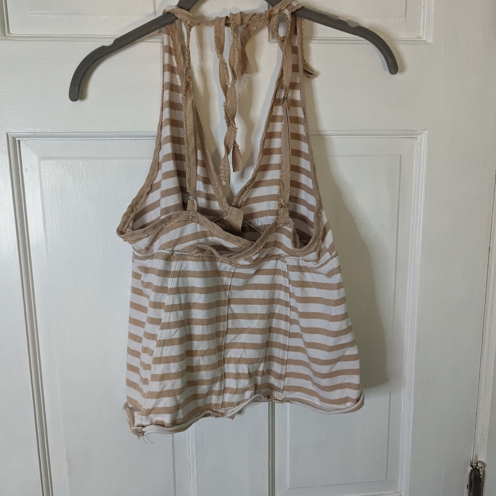 Free People Mylo Striped Button-Down Halter Top Tan Medium GUC - Picture 6 of 6